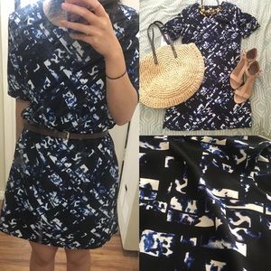 Blue/Black Abstract Geometric Shift Dress